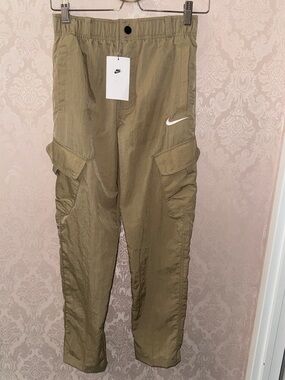 Nike Olive Green Cargo Track Pants with White Swoosh